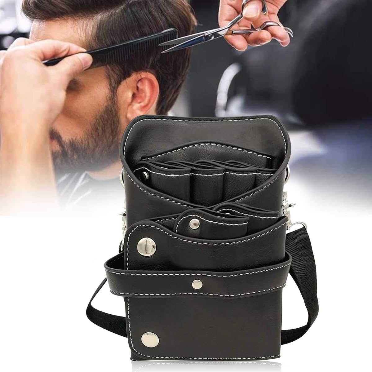HANNEA Hairdresser Scissor Bag, PU Leather Barber Waist Bag Crossbody Bag, Hairdressing Scissor Holster with Adjustable Waist Belt, Hair Salon Scissor Storage Waist Bag for Scissors, Tools, Clips HANNEA Hairdresser Scissor Bag, PU Leather Barber Waist Bag Crossbody Bag, Hairdressing Scissor Holster with Adjustable Waist Belt, Hair Salon Scissor Storage Waist Bag for Scissors, Tools, Clips